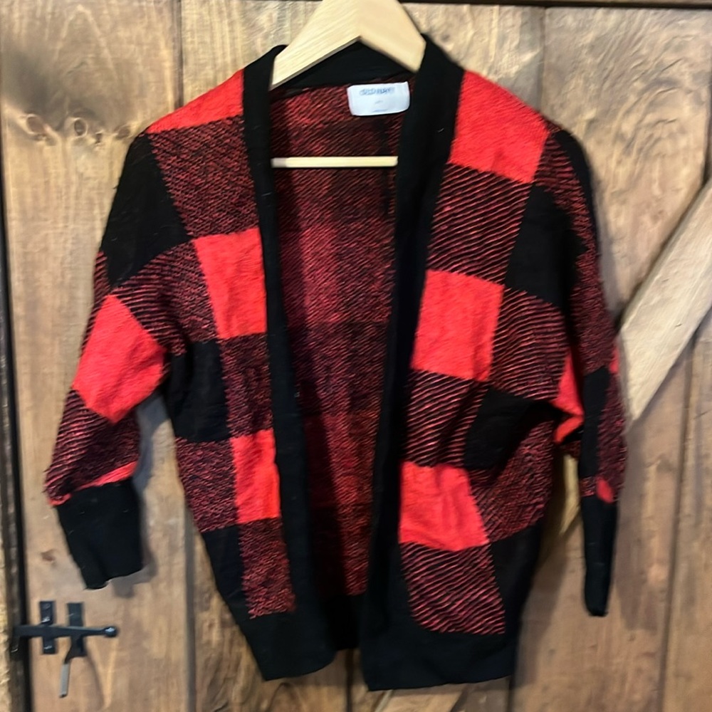 Old Navy girls, Buffalo check plaid cardigan, size medium, large 8